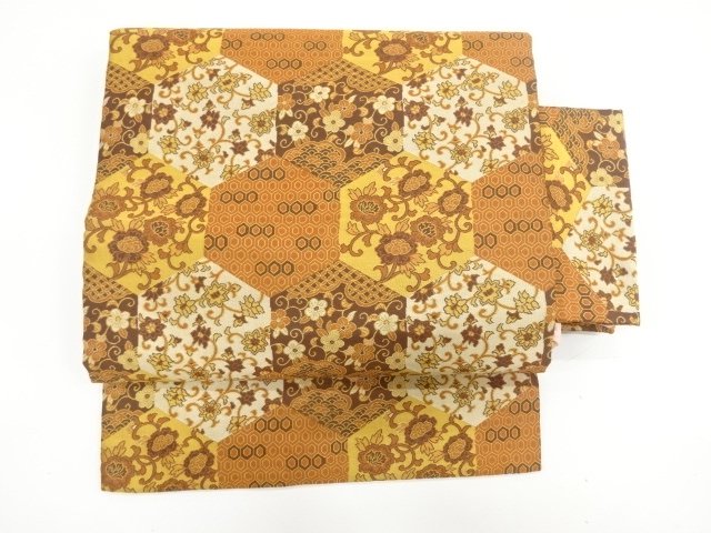 JAPANESE KIMONO / TSUKURI OBI / WOVEN KIKKO & ARABESQUE FLOWER